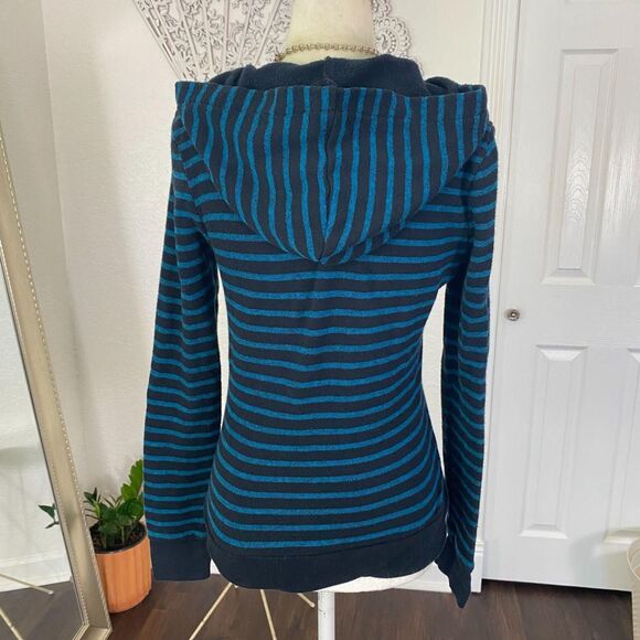 Roxy Early 2000's Whimsygoth Grunge Black Blue Striped Hoodie Long Sleeve XS - Picture 5 of 8